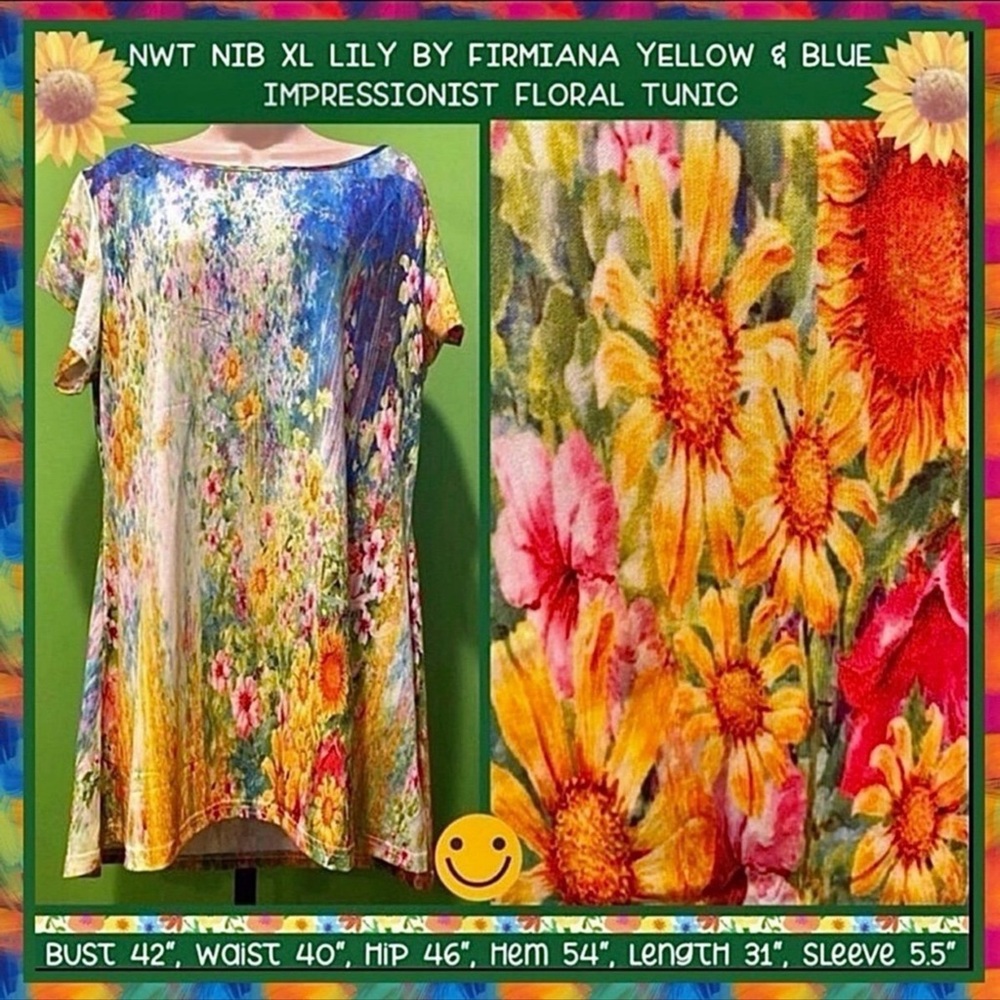 LILY BY FIRMIANA FLORAL POLYESTER SPANDEX SHORT SLEEVE  TUNIC TOP